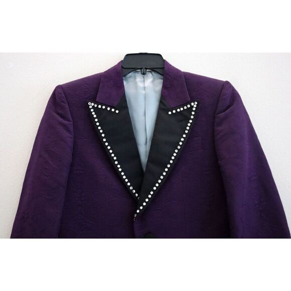 Gucci Men's Sz 44 Purple Embellished Wool Brocade Jacquard Evening Jacket - Picture 3 of 14